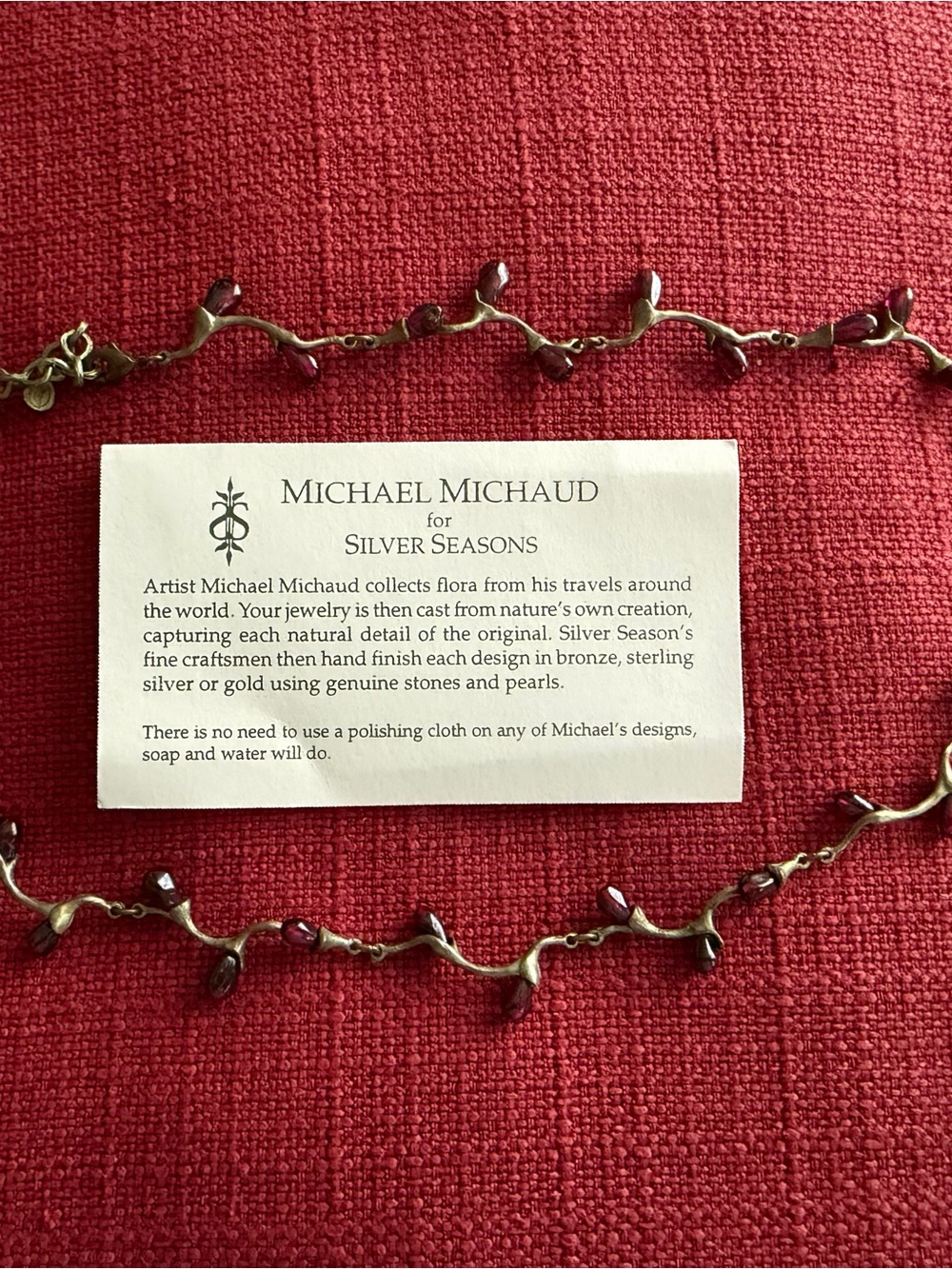 Michael Michaud Red Garnet Glass Bead Vine Necklace